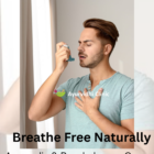 Ayurvidhi Clinic image showing a man using an inhaler due to asthma, promoting natural Ayurvedic and Panchakarma treatment for asthma and respiratory relief.