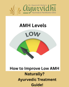Gauge showing low AMH levels with Ayurvedic treatment guidance for improving ovarian reserve and female fertility naturally at Ayurvidhi Clinic.